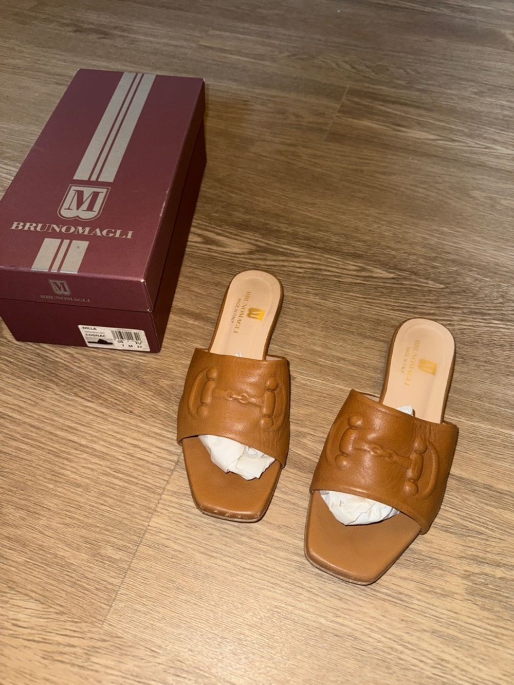 Bruno Magli Cognac Leather Slide Mules